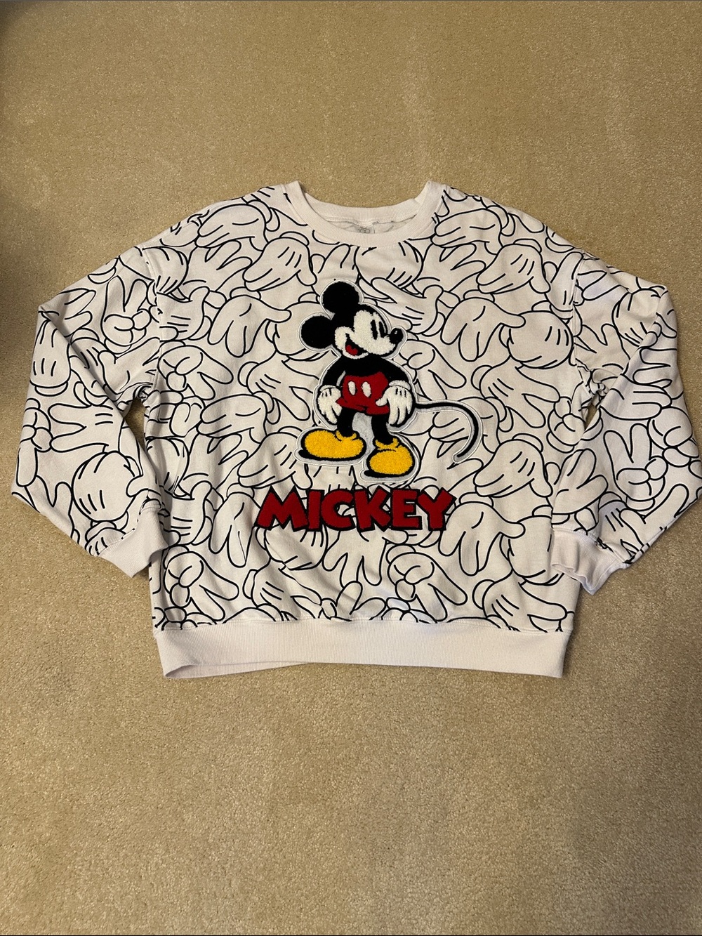 Disney 100 Chenille Mickey Graphics White Crewneck Sweatshirt size XL
